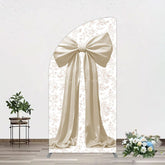 Lofaris Floral Sweet White Bow Happy Birthday Half Moon Arch Backdrop